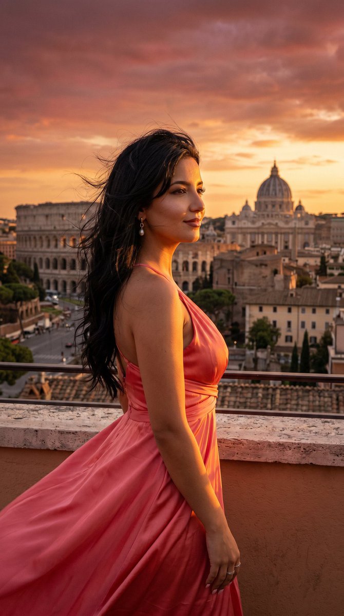 Rome Skyline Sunset Cinematic Portrait AI image template preview
