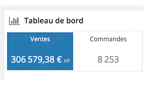 Tableau de bord : 306 579€ HT, 8 253 commandes