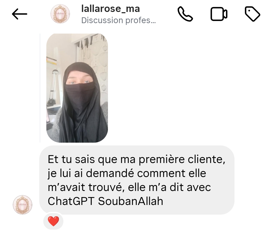 Première cliente trouvée via ChatGPT après création du site avec l'IA