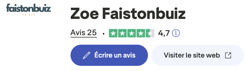 Note Trustpilot 4,7 sur 5 avec 100% d'avis 5 étoiles