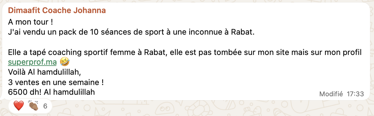 Capture du résultat de Johanna