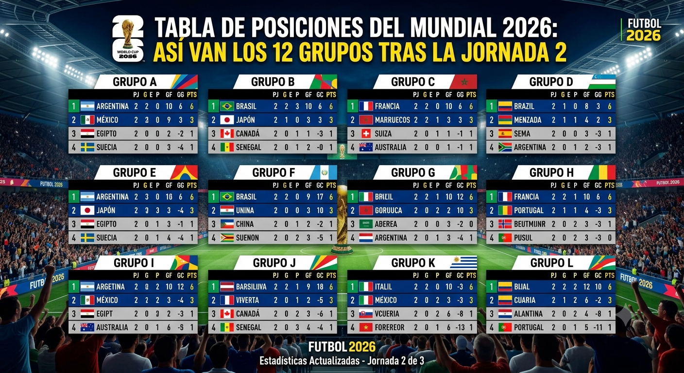 Tabla de posiciones del Mundial 2026: así van los 12 grupos tras la jornada 2