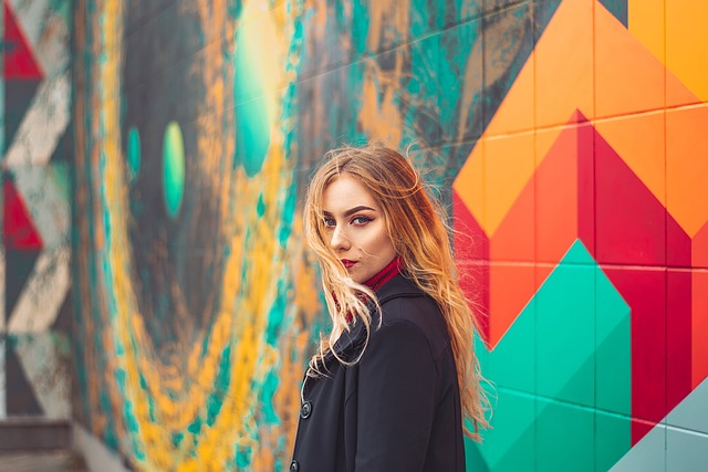  A girl with colorful background 