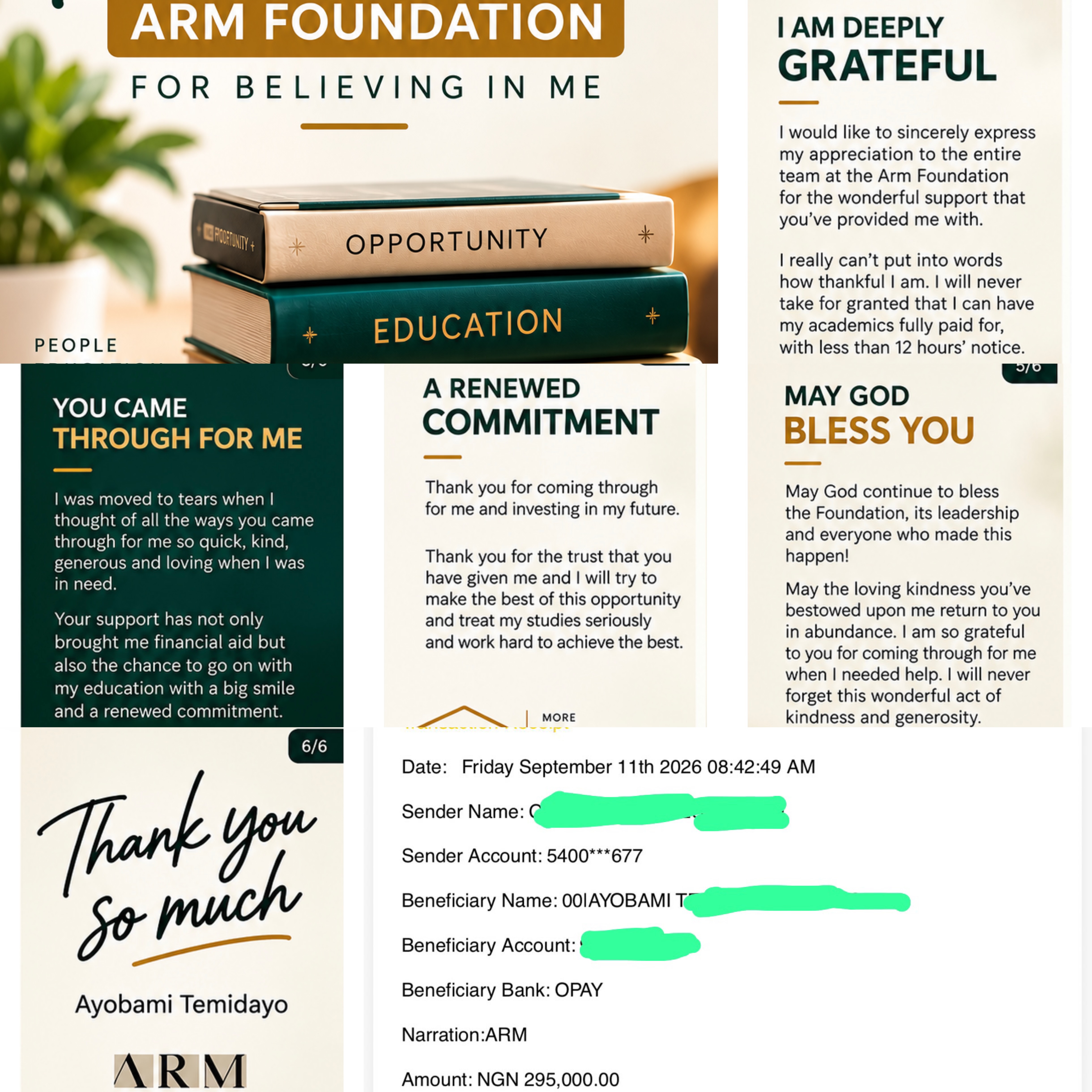 ARM Foundation Supports Student With N295, 000 School Fees