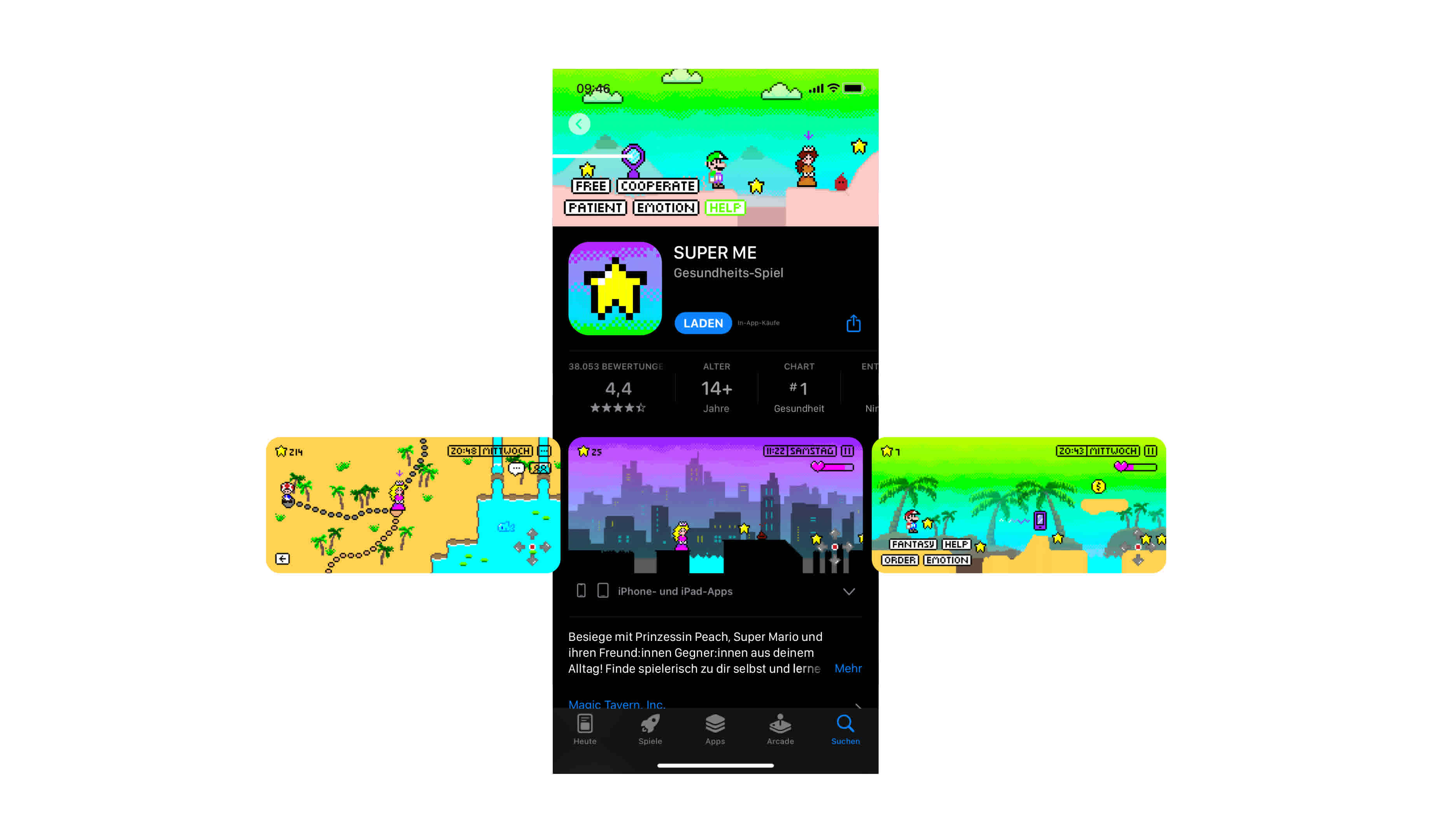 The preview of the game Super Me can be seen in the App Store. In addition to sample screens, information can also be seen.