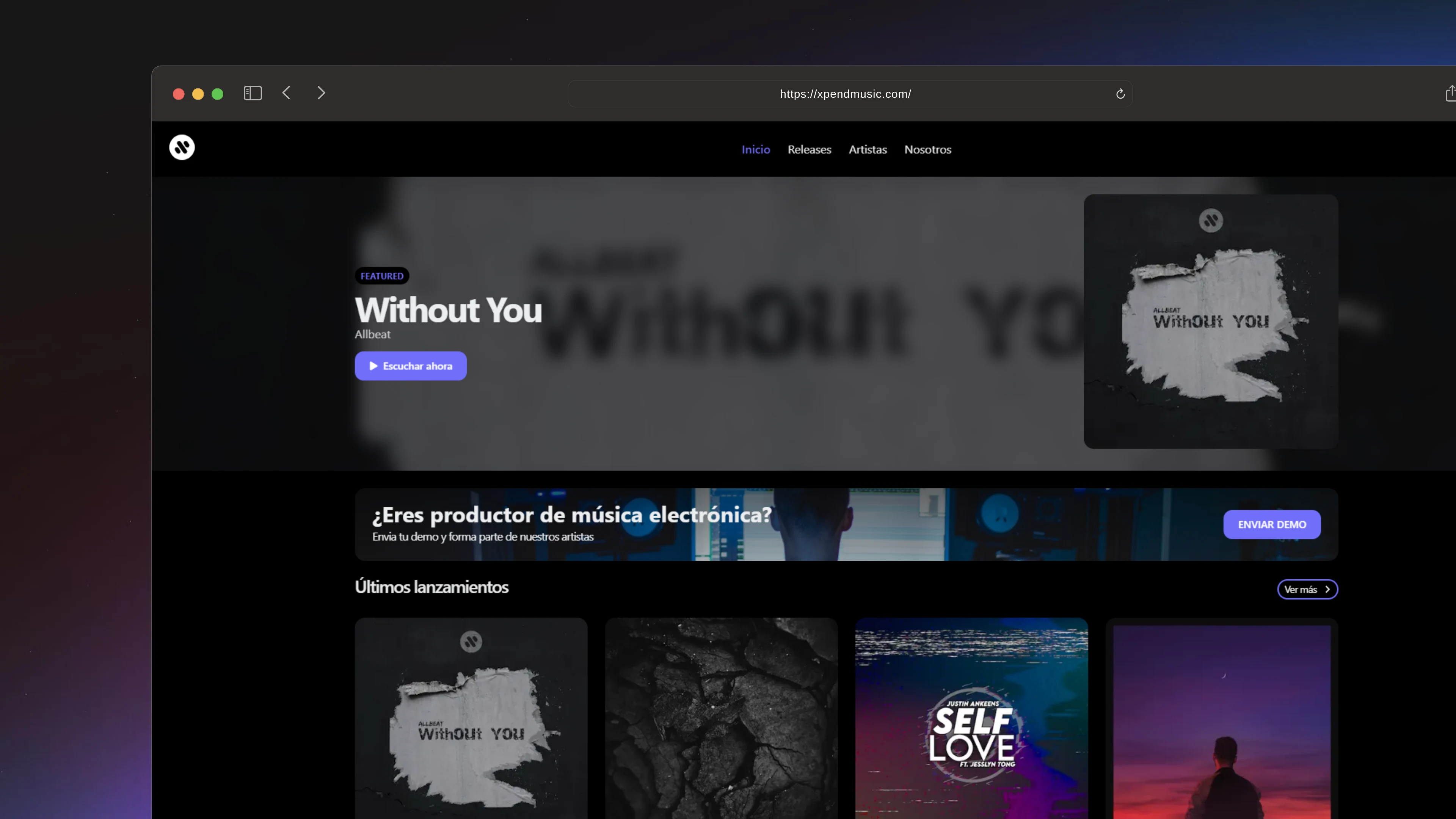 Captura de pantalla del proyecto Xpend Music