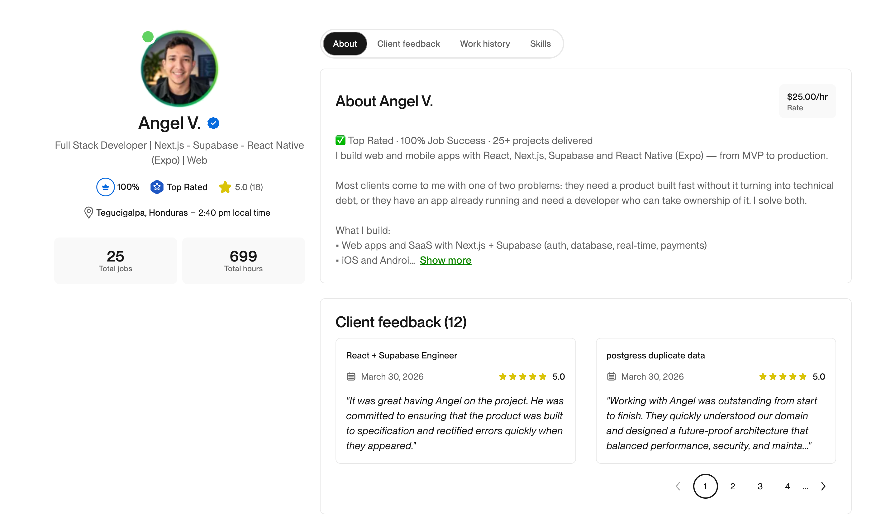 Angel Valladares Upwork Profile