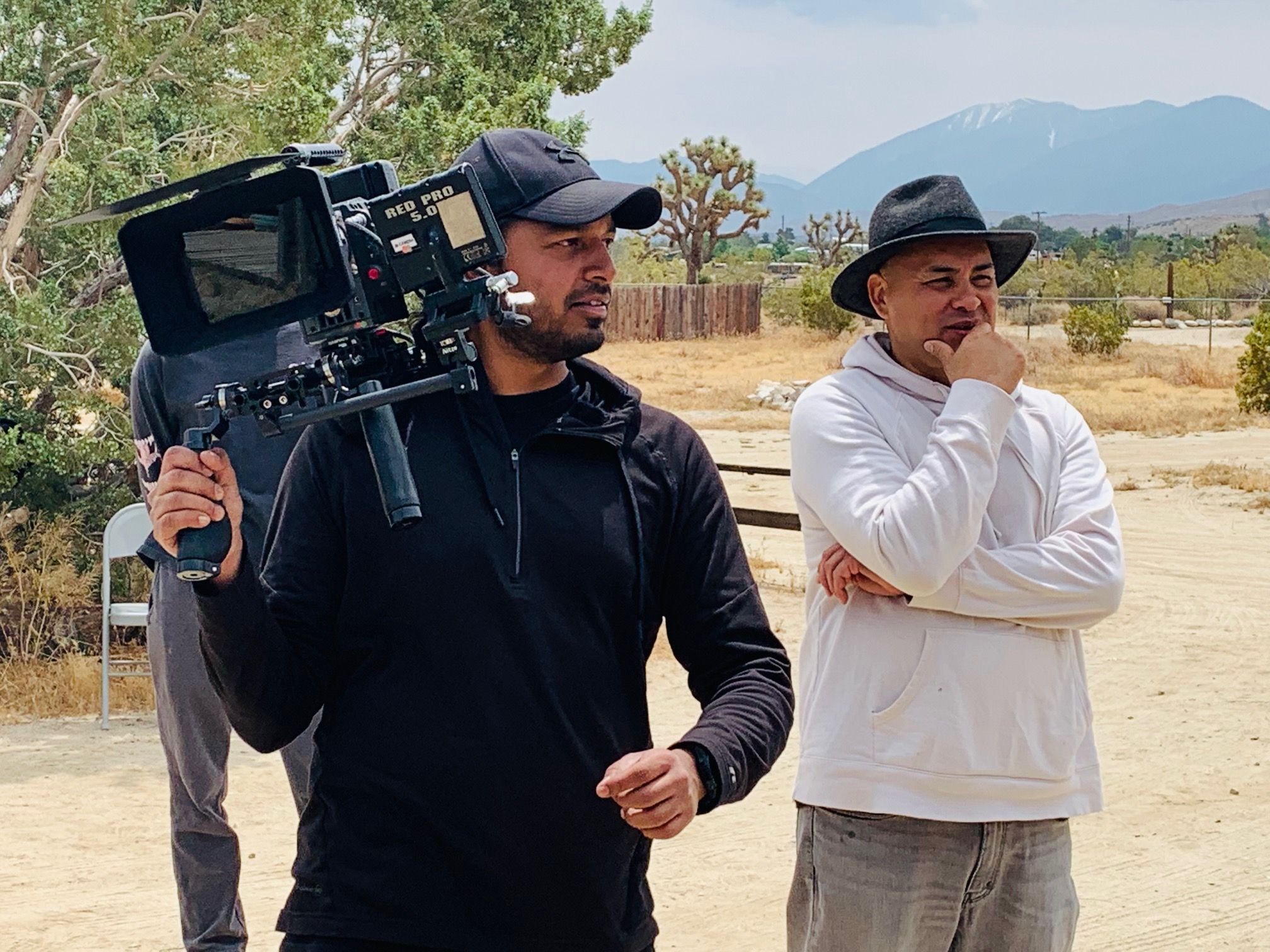 Carlos Azucena directing on location in Joshua Tree desert