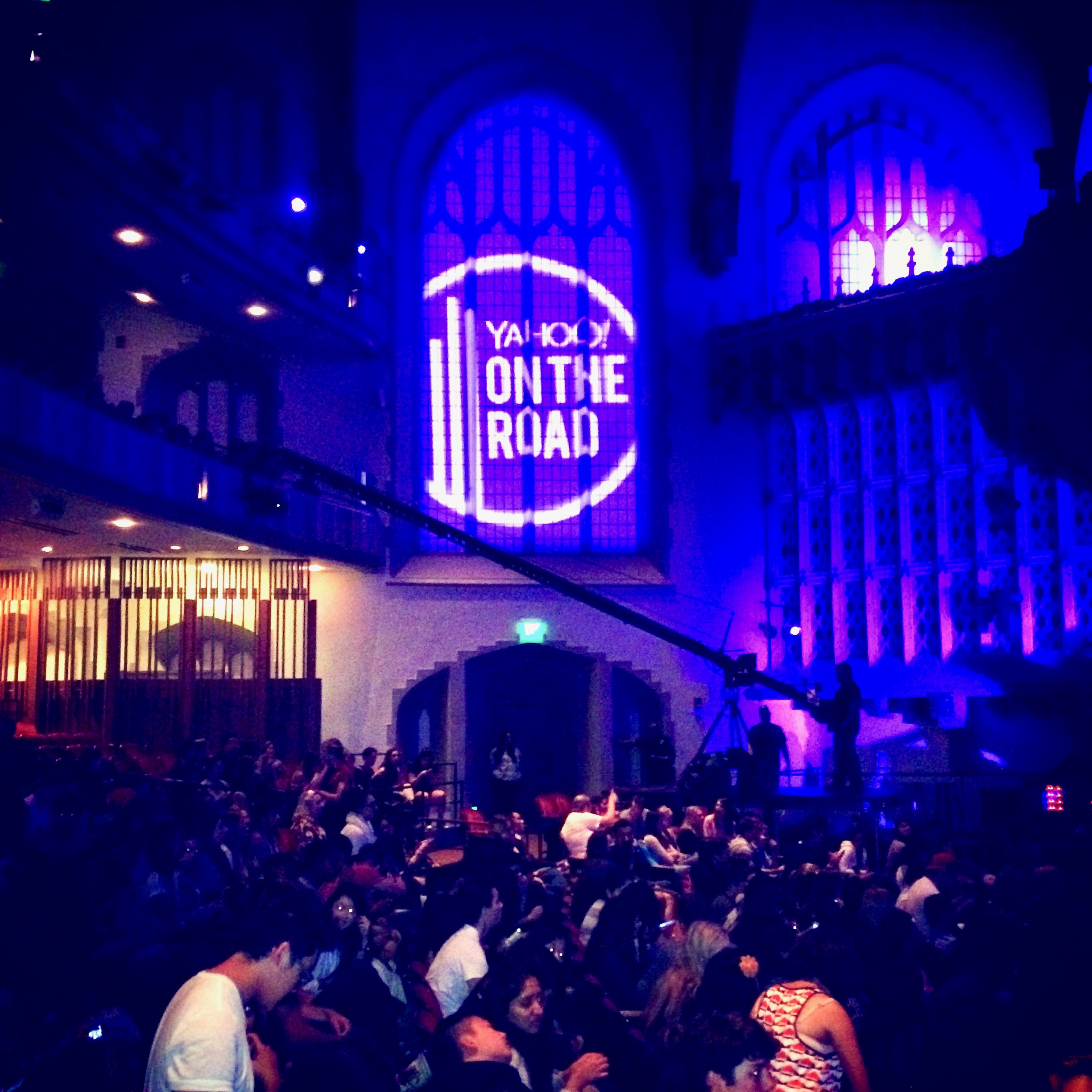 Yahoo On The Road event — church venue with blue lighting