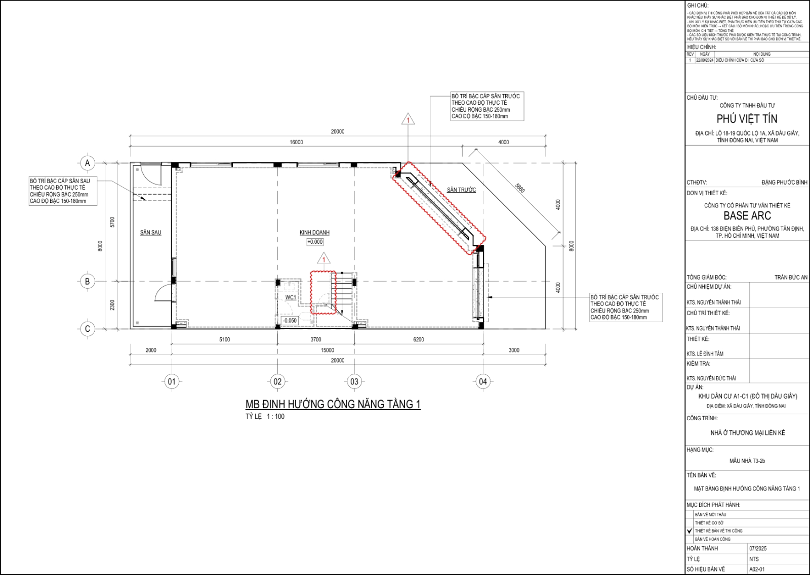 Bản vẽ A02-01 — Công năng Tầng 1 mẫu nhà T3-2b The Link City