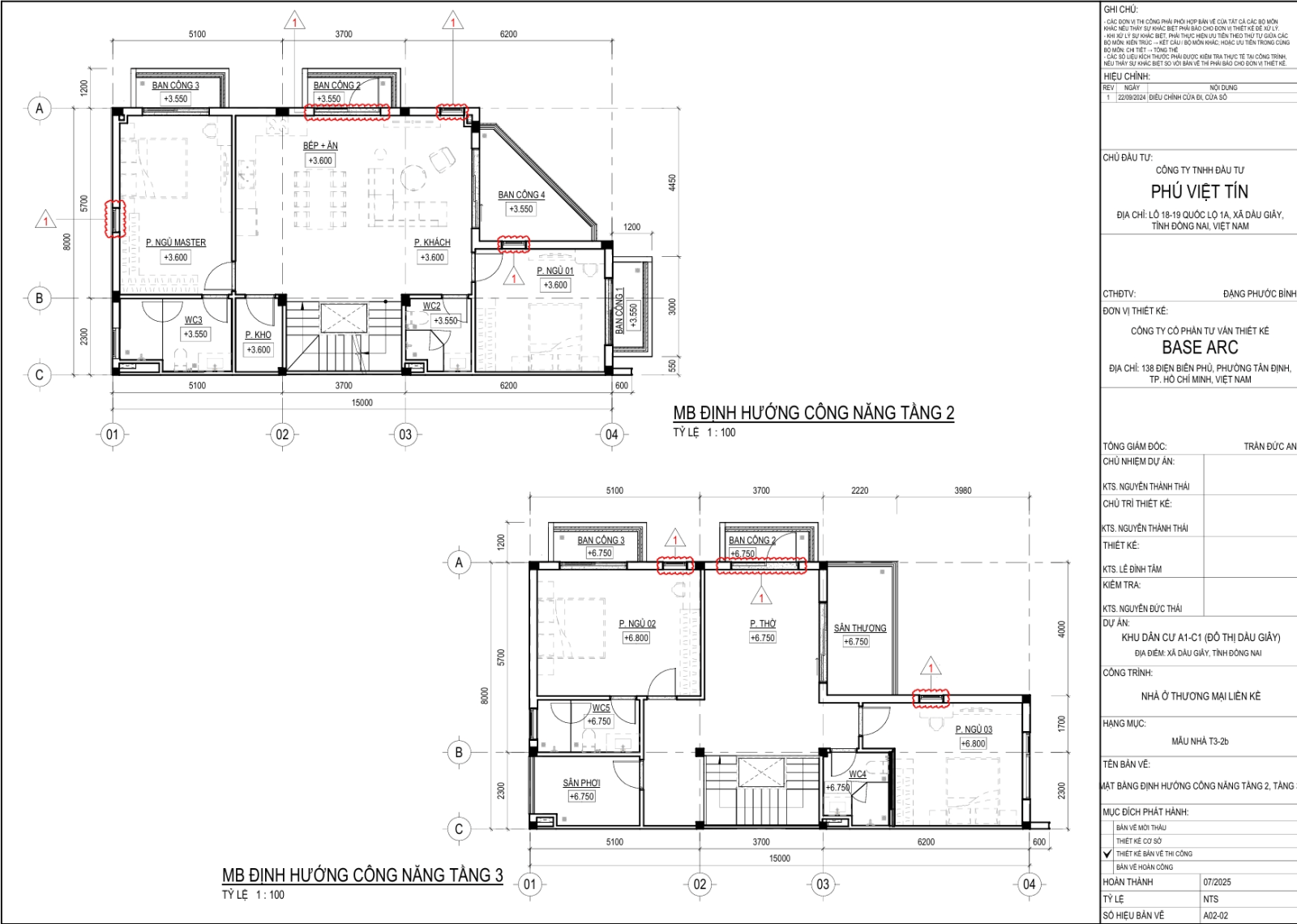Bản vẽ A02-02 — Công năng Tầng 2–3 mẫu nhà T3-2b The Link City