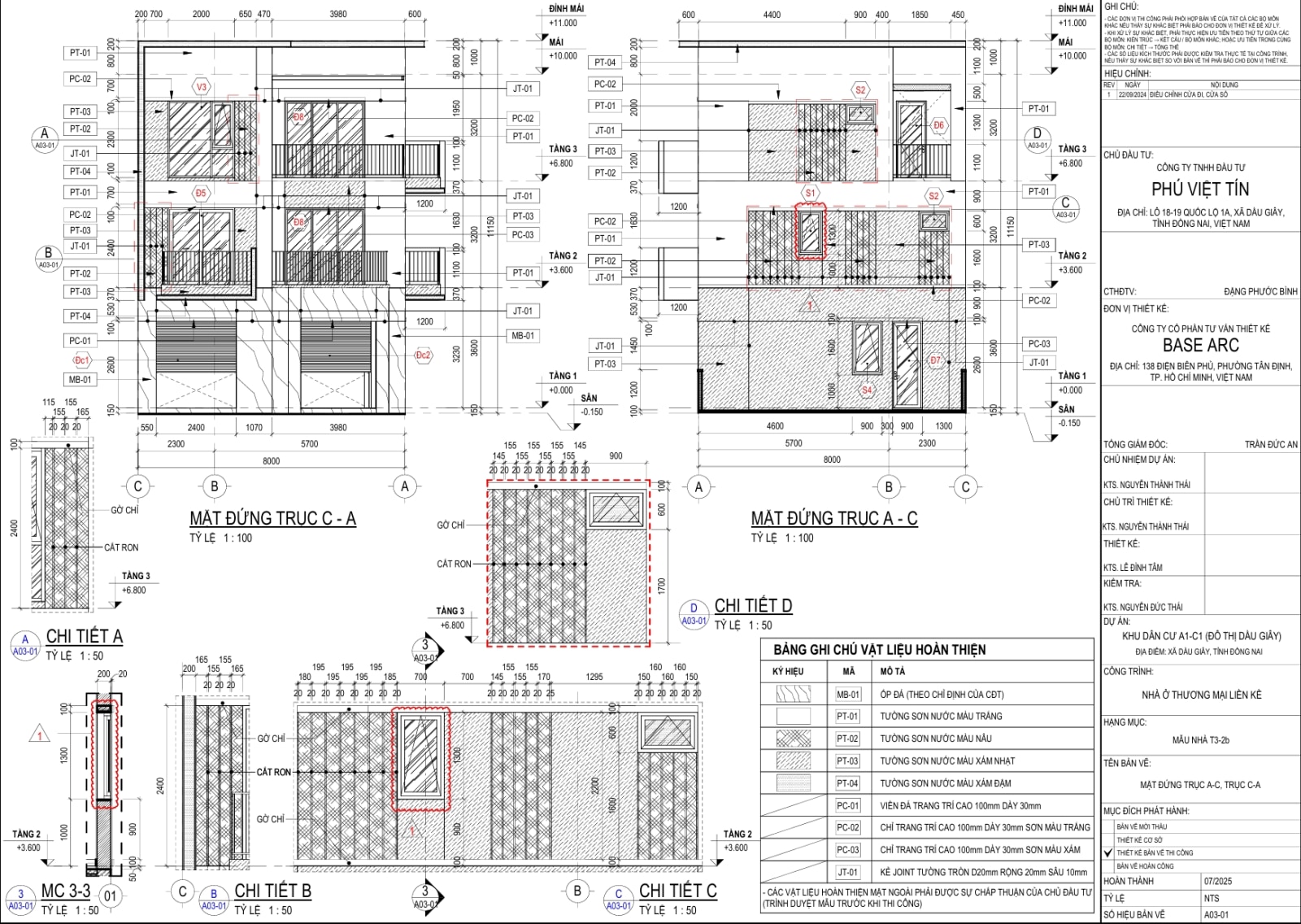 Bản vẽ A03-01 — Mặt đứng A-C, C-A mẫu nhà T3-2b The Link City