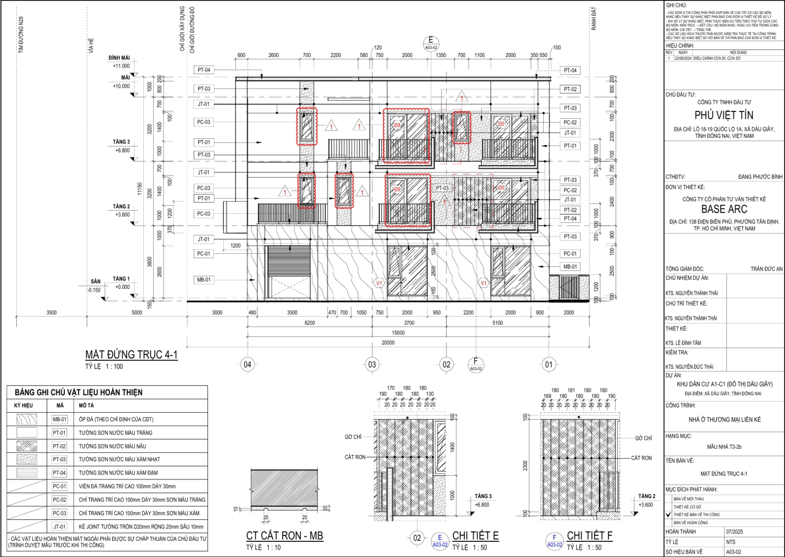 Bản vẽ A03-02 — Mặt đứng trục 4-1 mẫu nhà T3-2b The Link City