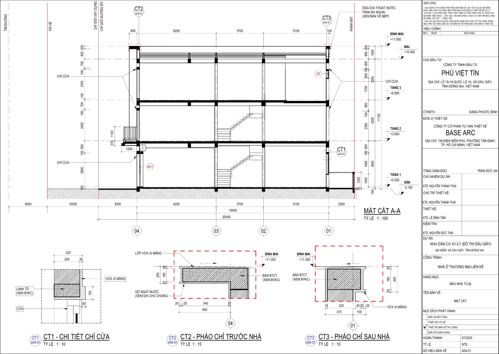 Bản vẽ A04-01 — Mặt cắt A04-01 mẫu nhà T3-2b The Link City