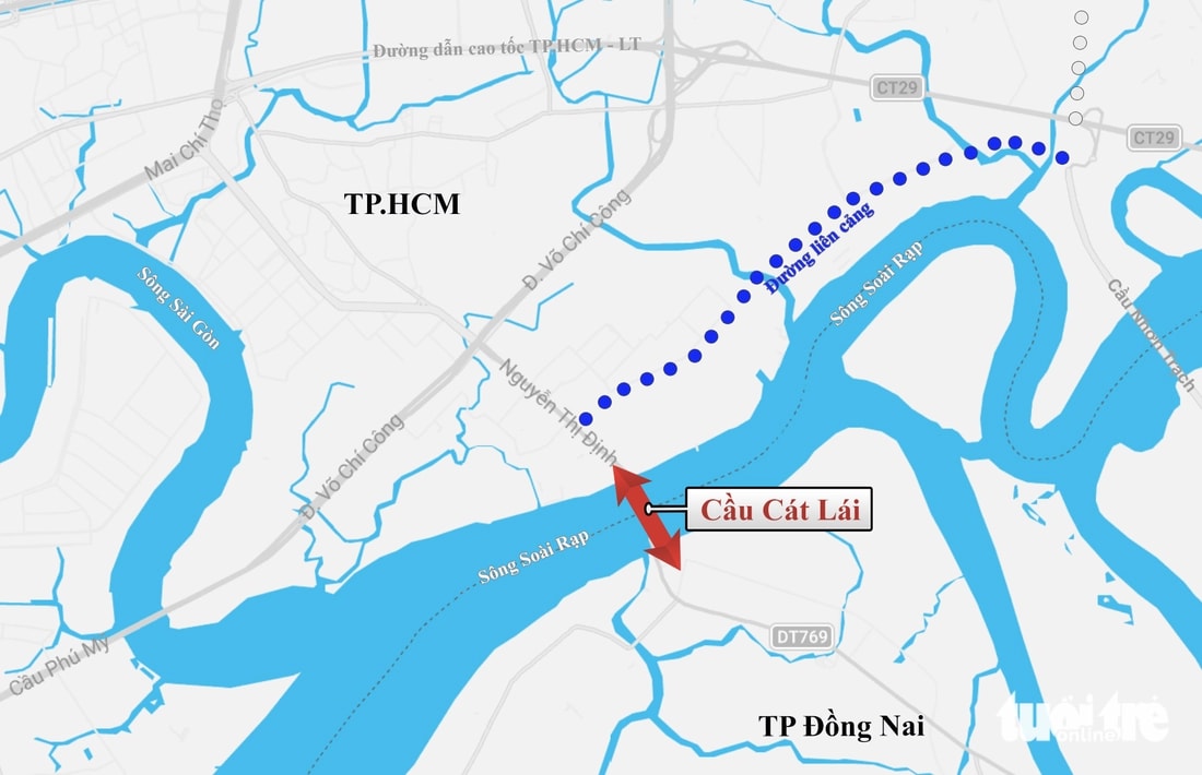 Bản đồ vị trí cầu Cát Lái kết nối TP Thủ Đức với huyện Nhơn Trạch