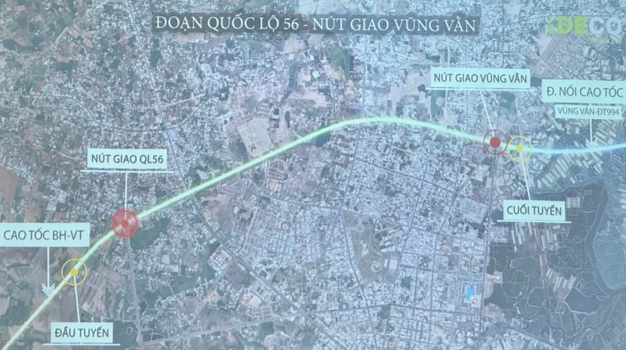 Bản đồ hướng tuyến cao tốc Biên Hòa Vũng Tàu qua Đồng Nai