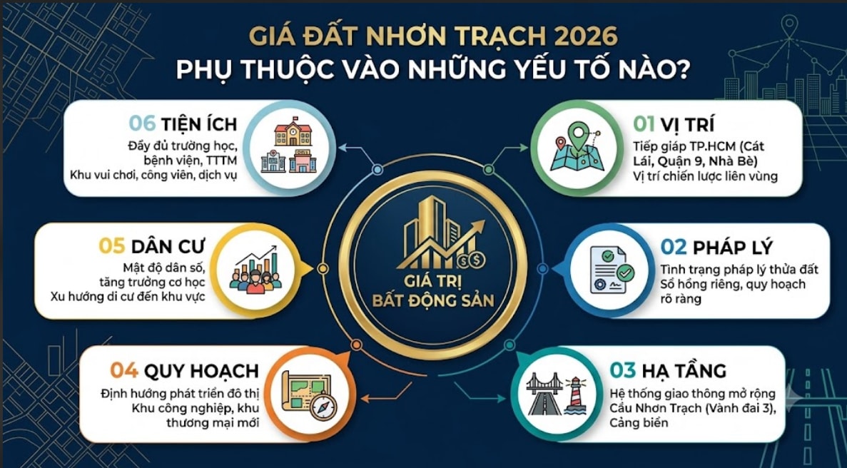 Các yếu tố ảnh hưởng đến giá đất Nhơn Trạch năm 2026