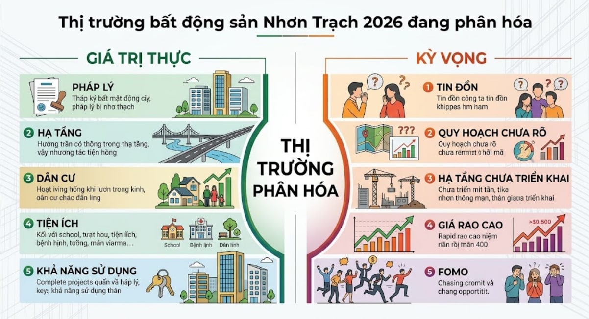 Thị trường bất động sản Nhơn Trạch 2026 phân hóa giữa giá trị thực và kỳ vọng