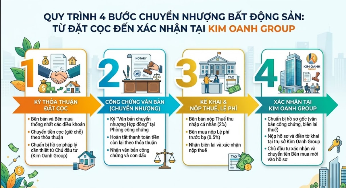 Sơ đồ 4 bước quy trình sang tên chuyển nhượng hợp đồng Mega City 2