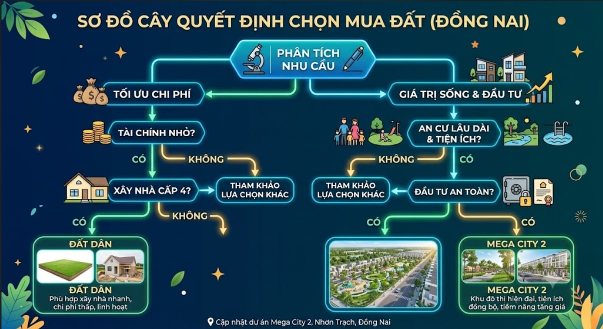 Sơ đồ hướng dẫn lựa chọn đầu tư đất nền Mega City 2 hay đất thổ cư Nhơn Trạch