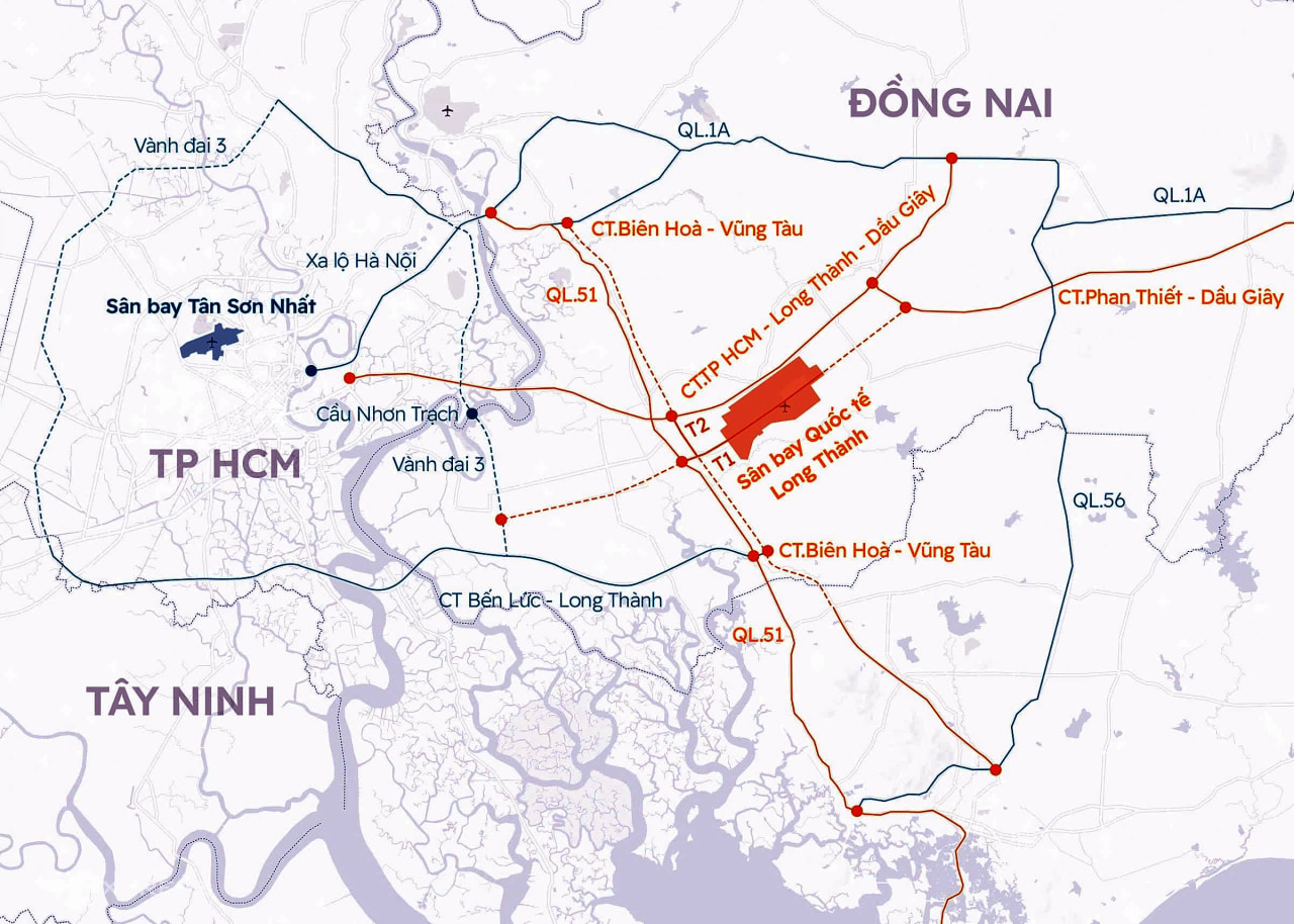 Bản đồ kết nối cao tốc Biên Hòa - Vũng Tàu với khu vực Nhơn Trạch