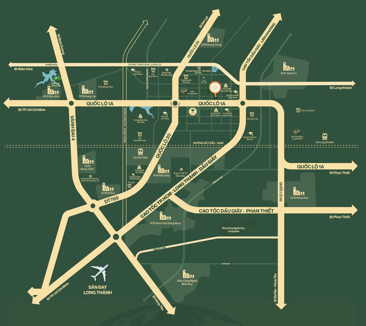 Bản đồ vị trí The Link City tại ngã tư Dầu Giây, Đồng Nai