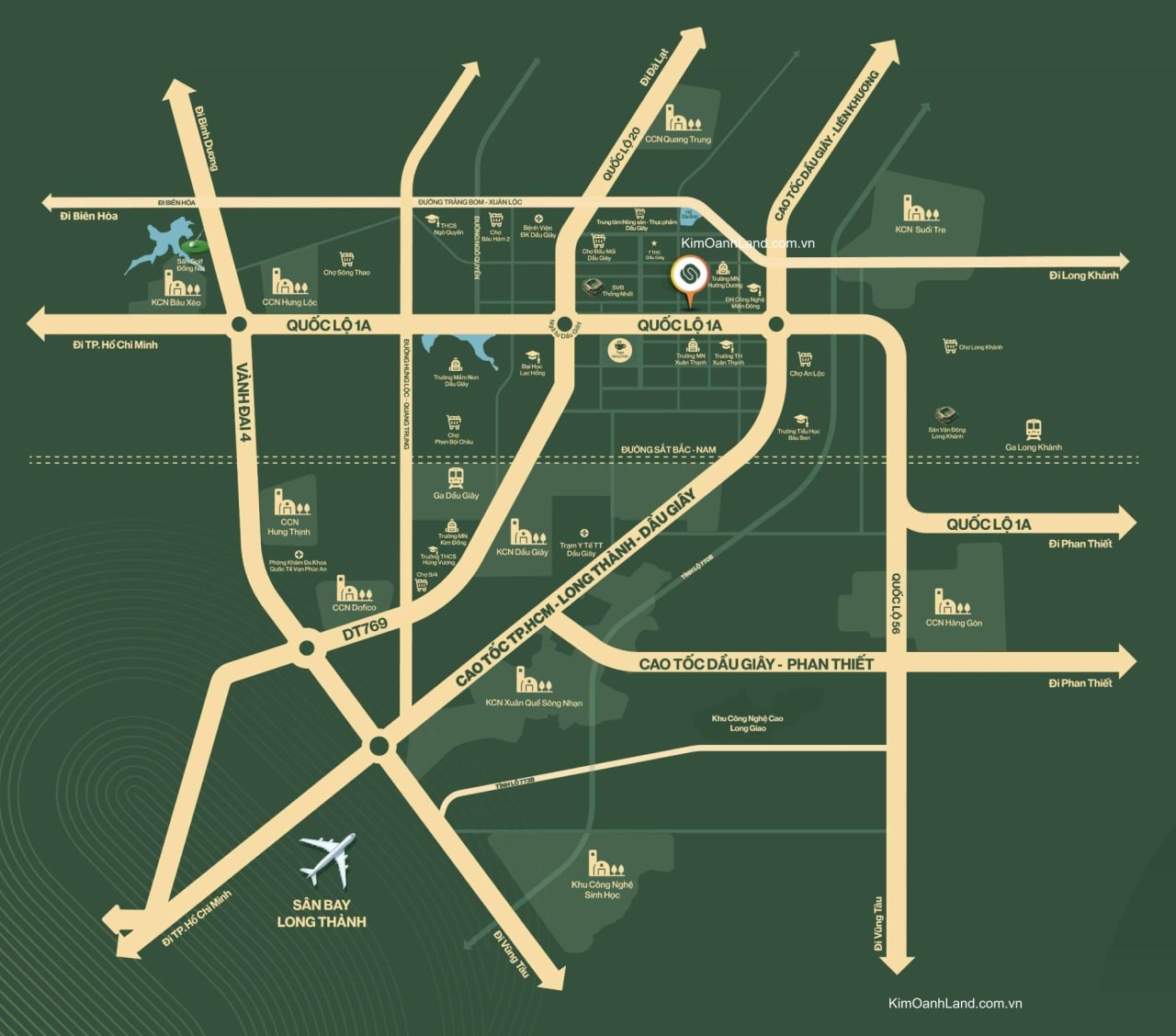Sơ đồ kết nối giao thông vị trí dự án The Link City tại ngã tư Quốc lộ 1A và Quốc lộ 20 Đồng Nai