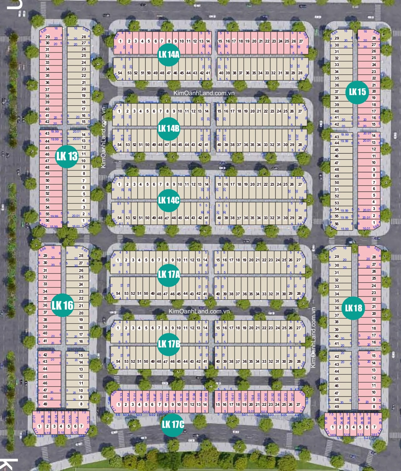 Sơ đồ phân lô chi tiết phân khu LK17A dự án The Link City Dầu Giây