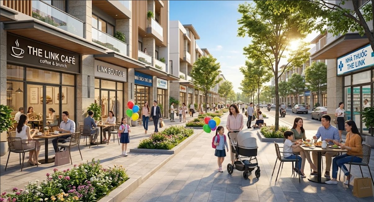 Hoạt động kinh doanh buôn bán sầm uất tại dãy phố thương mại The Link City Dầu Giây
