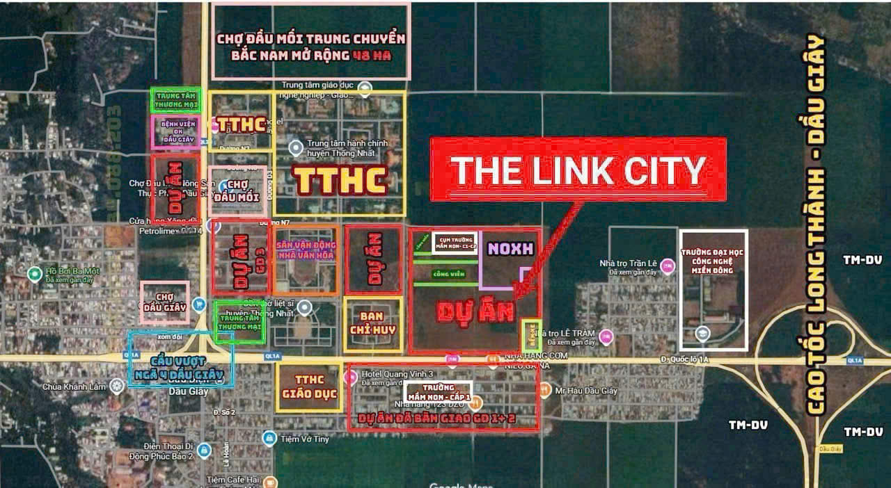 Bản đồ kết nối vùng The Link City Dầu Giây TP.HCM Biên Hòa Long Khánh Vũng Tàu