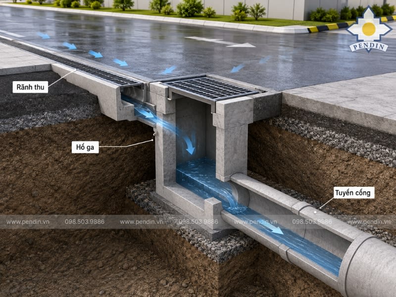Hệ thống cống thoát nước hố ga nội khu The Link City Dầu Giây