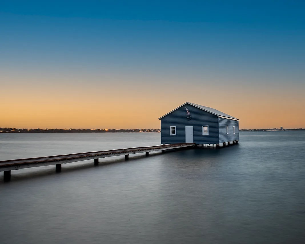 Travel photographer Perth — Crawley boathouse sunrise long exposure by Shekhar Jay Photography