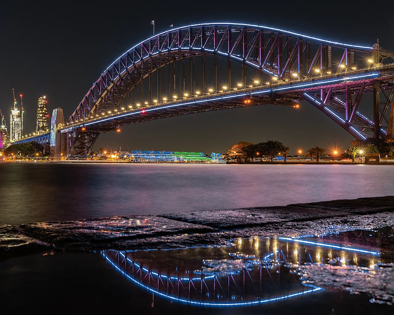 Sydney Harbour Bridge Vivid night reflection pool by Shekhar Jay Photography