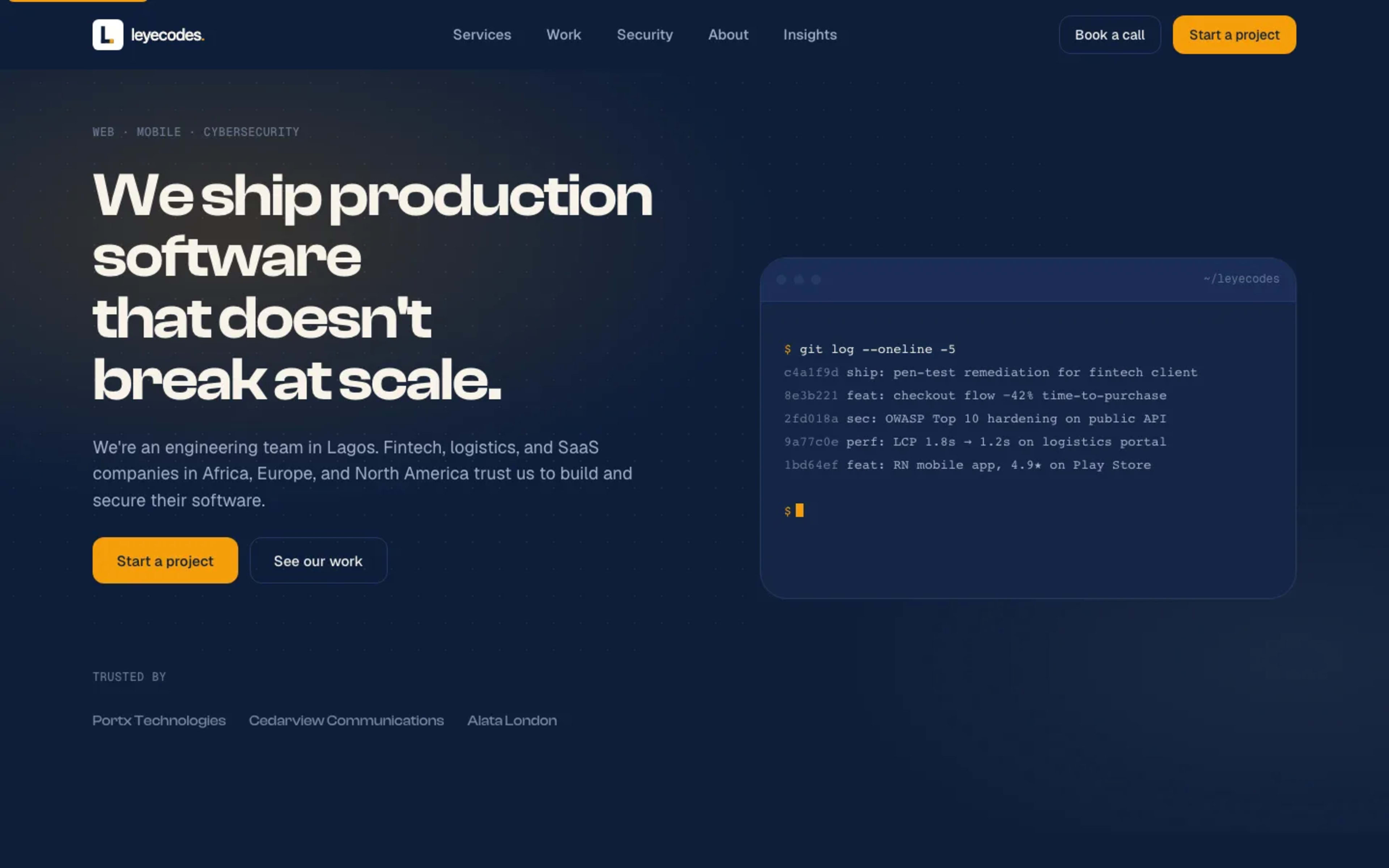 Leyecodes Agency Website — homepage at desktop