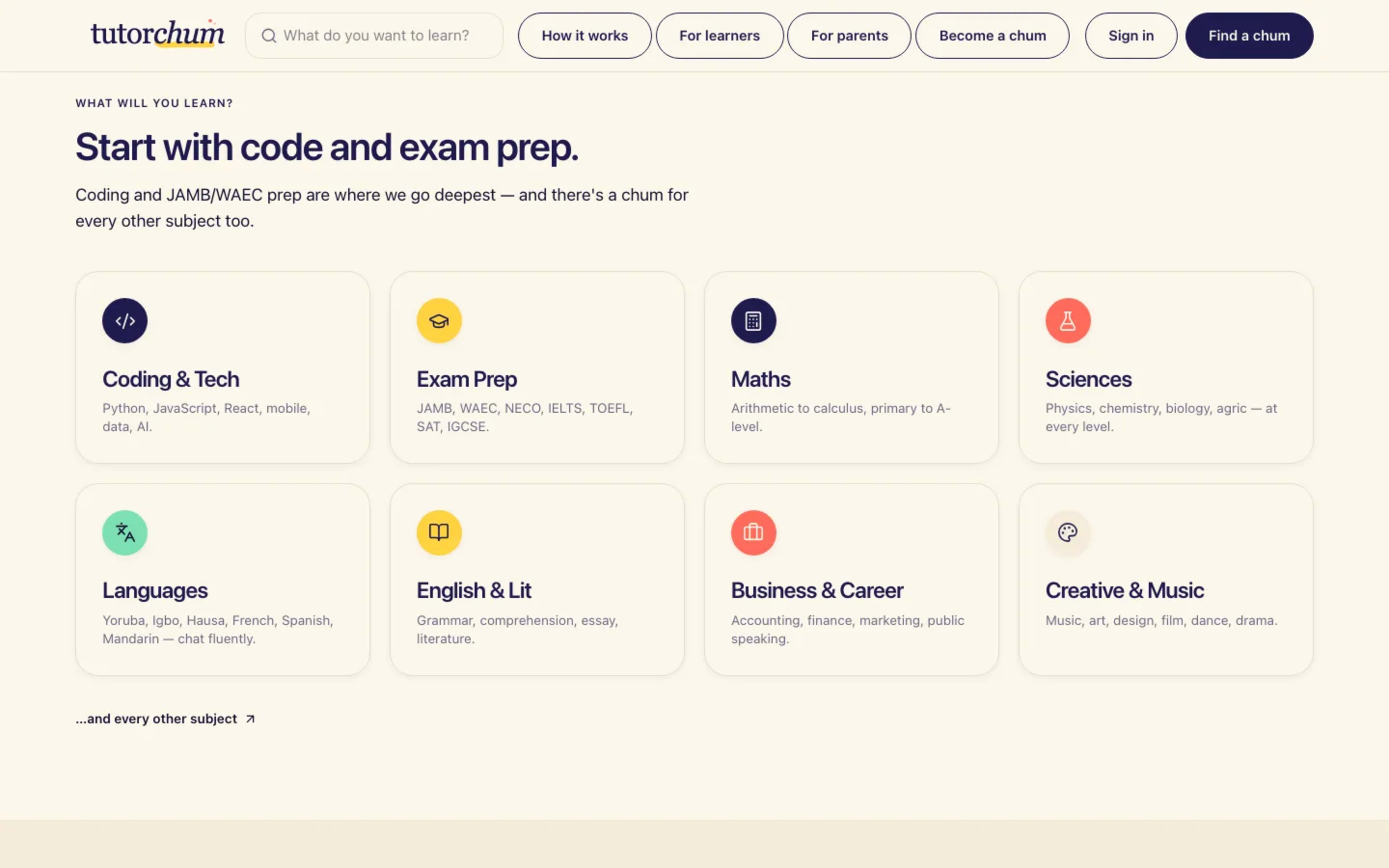 TutorChum — product section