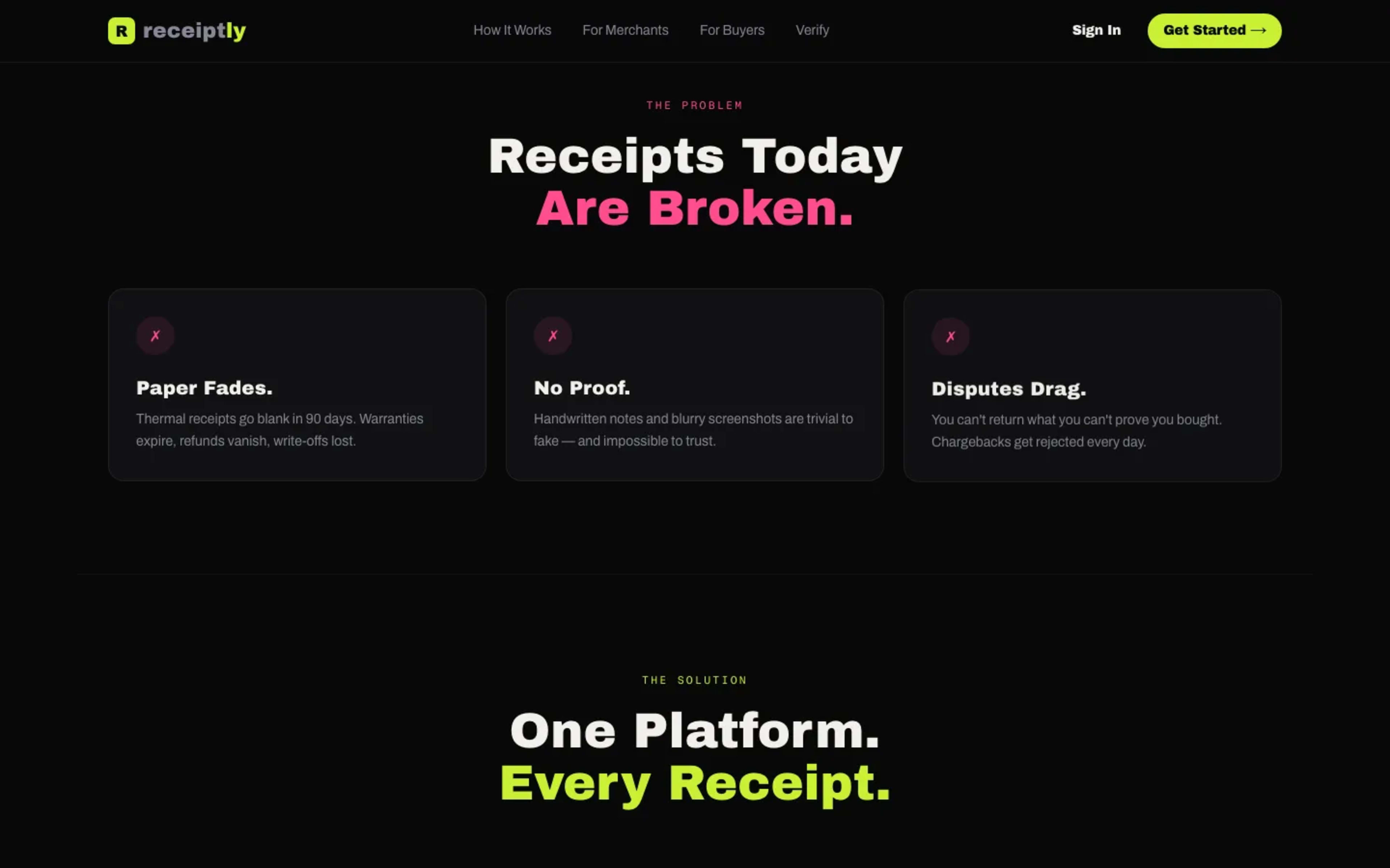 Receiptly NG — product section
