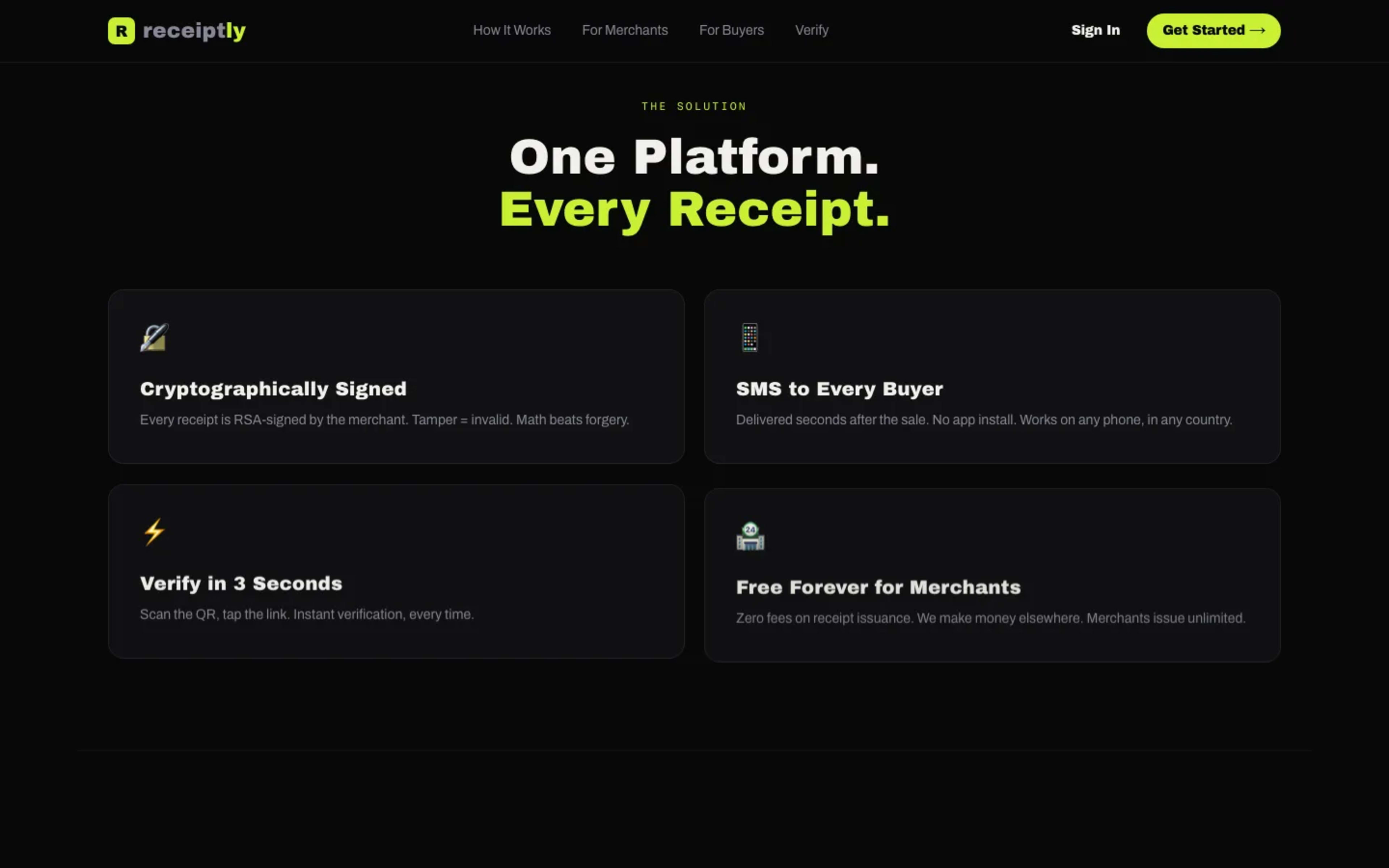 Receiptly NG — product section