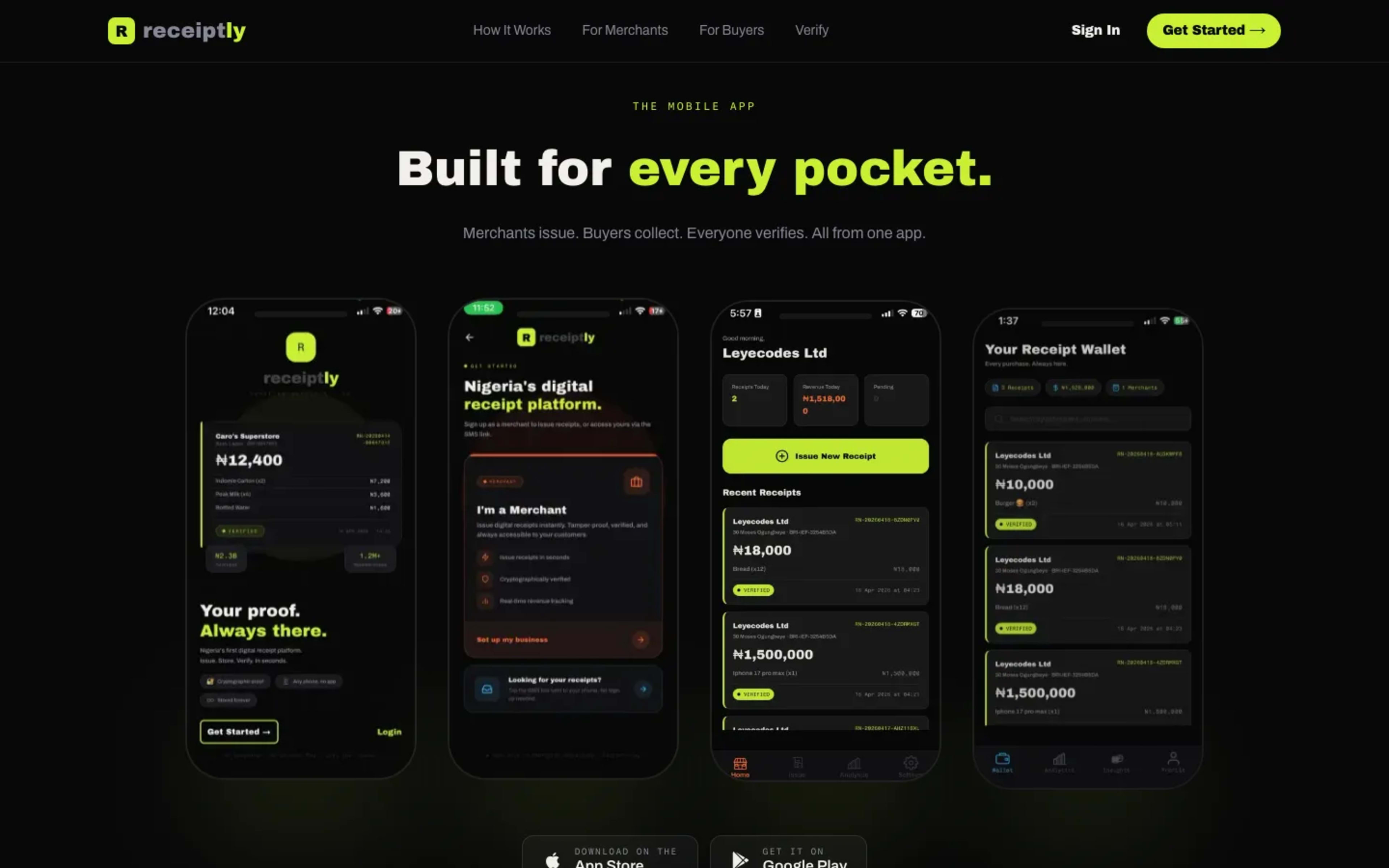 Receiptly NG — product section
