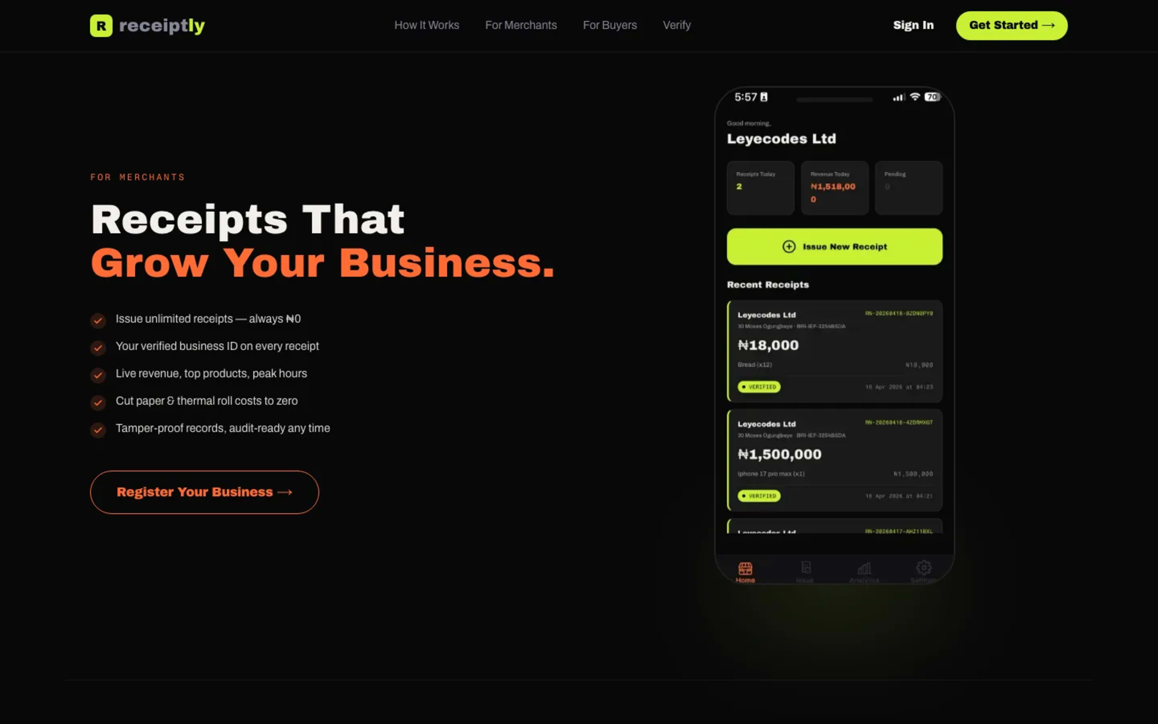 Receiptly NG — product section
