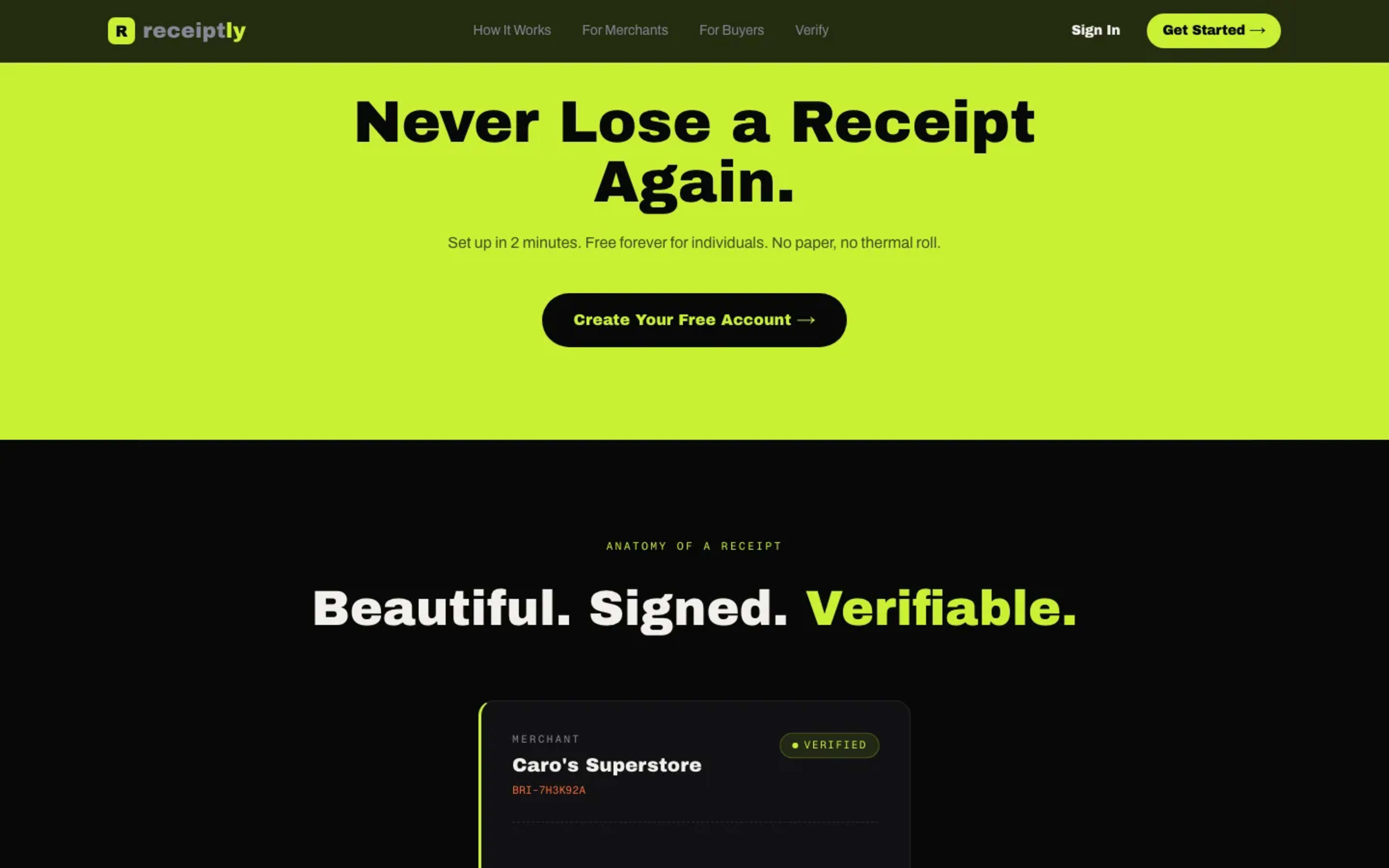 Receiptly NG — product section