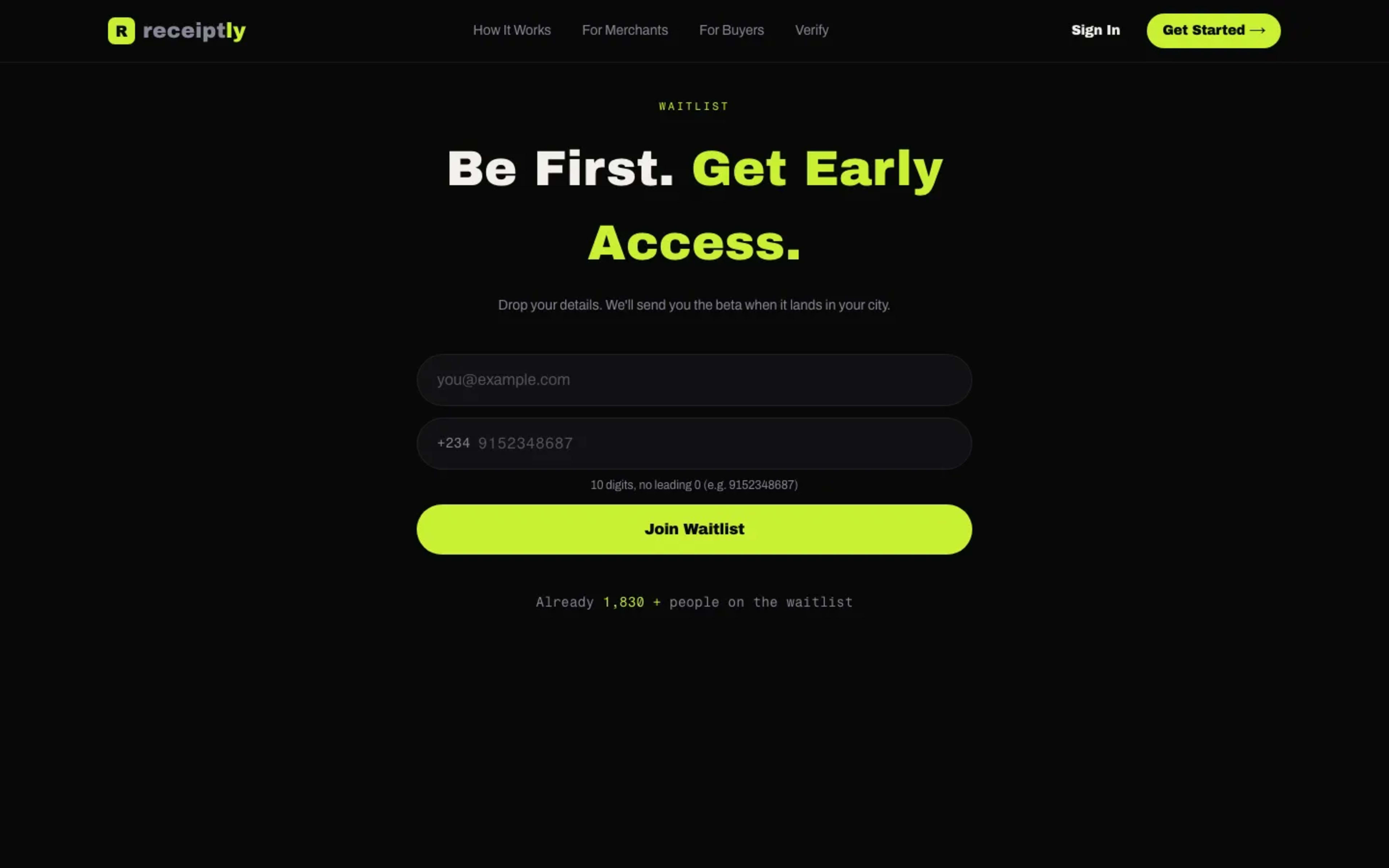 Receiptly NG — product section