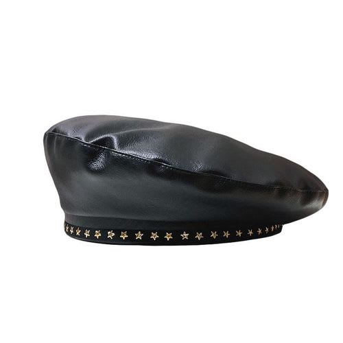 TRENDY LEATHER BERET OCTAGONAL NEWSBOY CAP