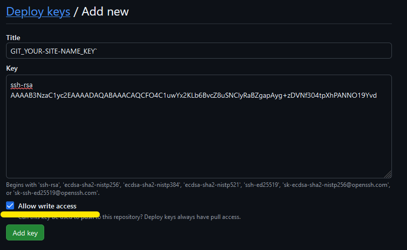 Add new deploy key