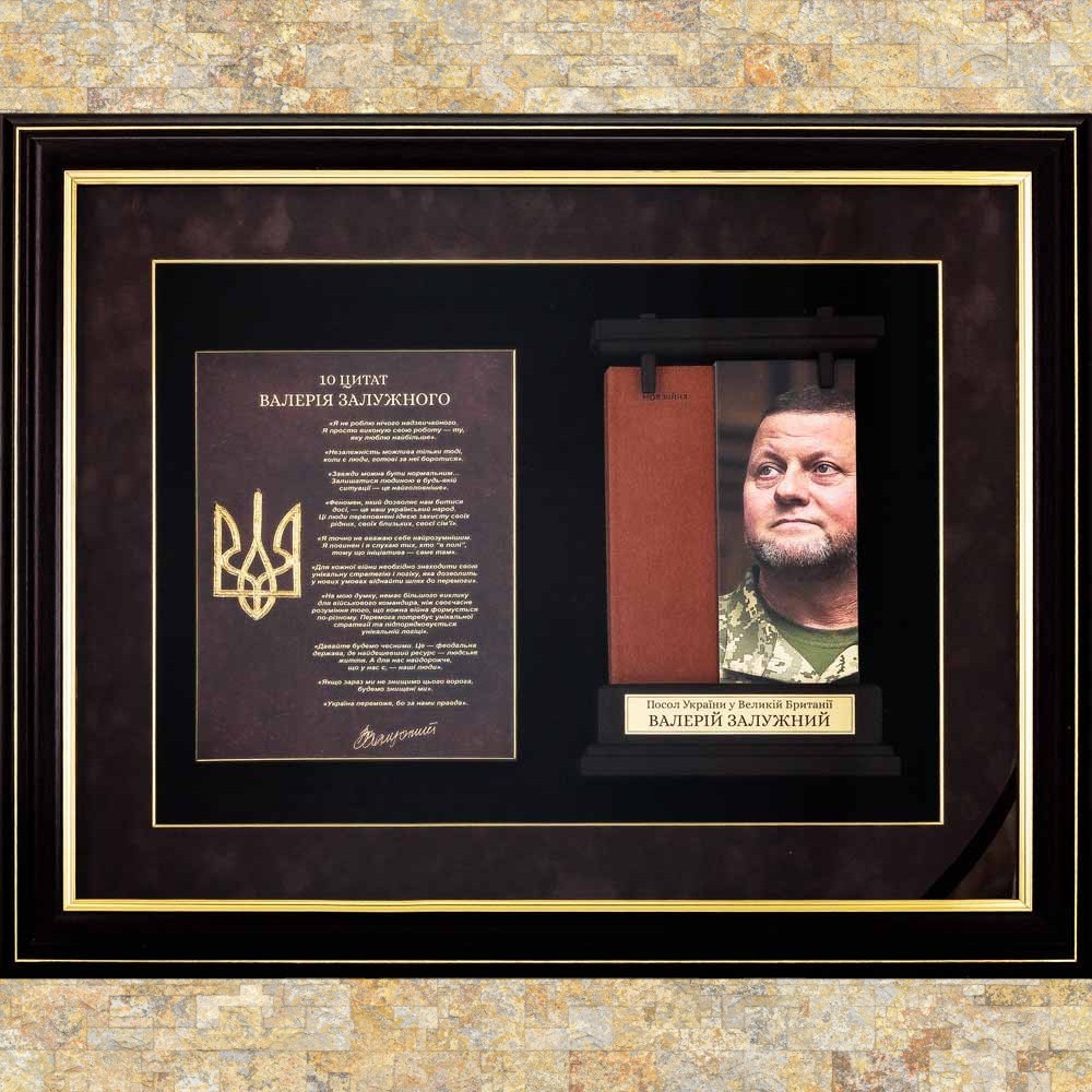 Подарунковий колаж Залізний генерал з книгою Моя війна та автографом Валерія Залужного 680x550x85 мм
