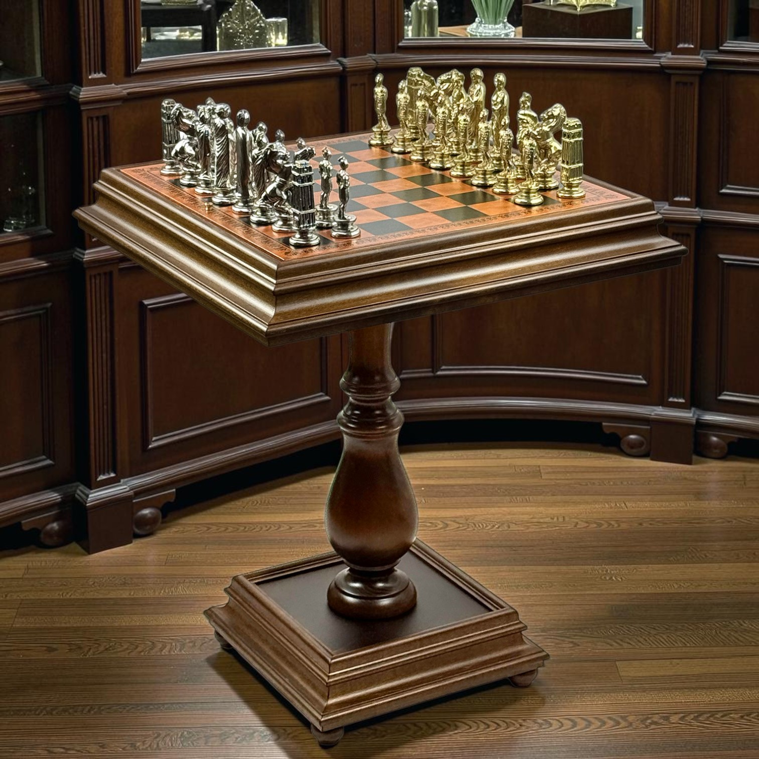 Шаховий стіл Italfama Caesar Set 55×55 см з монументальними металевими фігурами