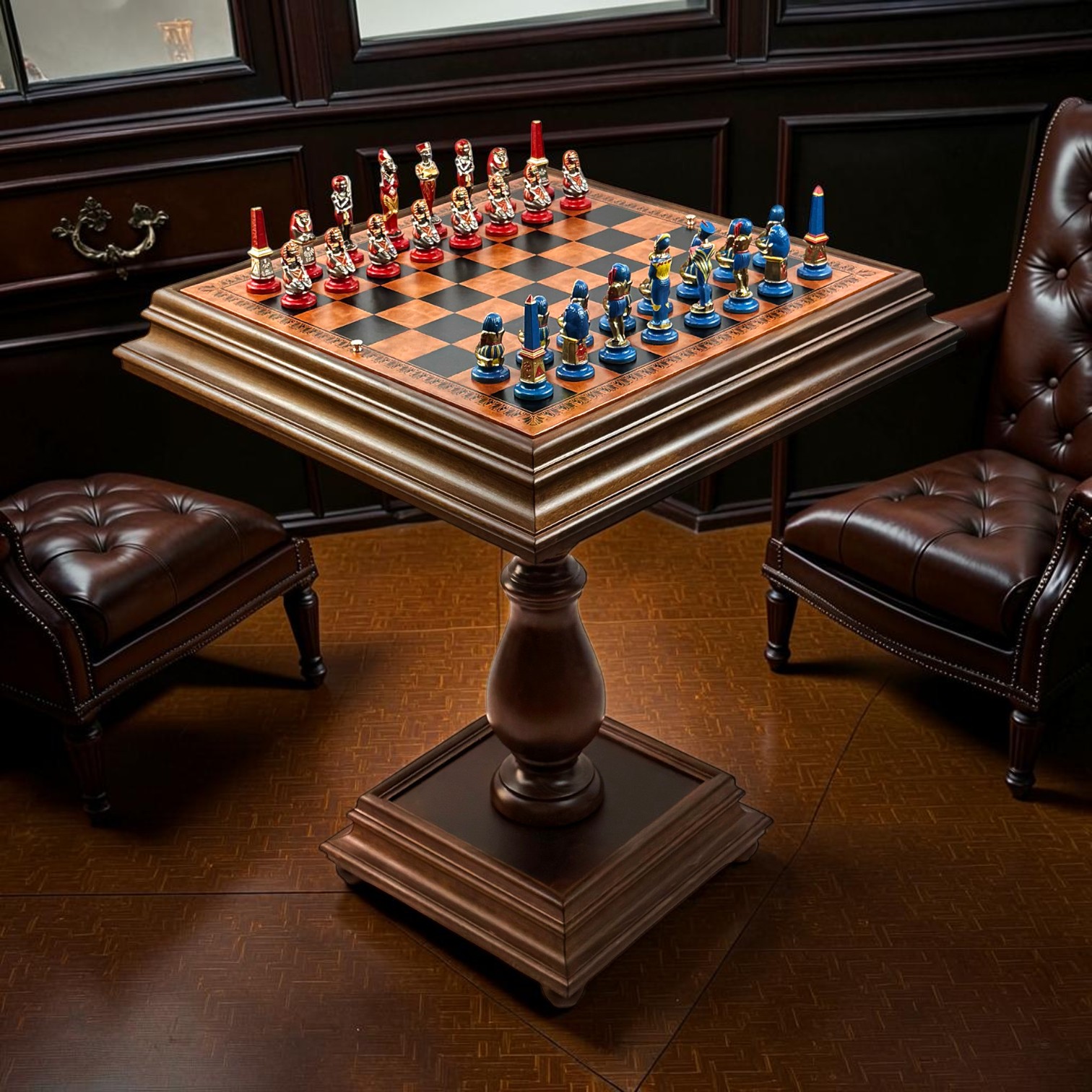 Шаховий стіл Italfama Egyptian Medium Set 55×55 см з металевими фігурами