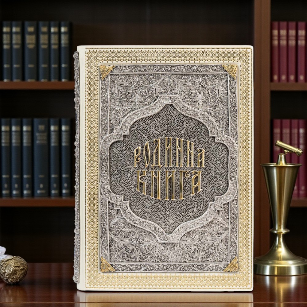 Родинна книга на подарунко з позолоченим та посрібленим ювелірним декором