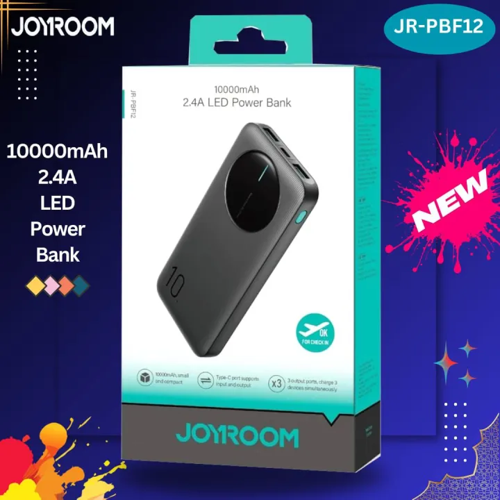 JOYROOM JR‑PBF12 LED Monitor 2.4A 10000mAh Power Bank – Black