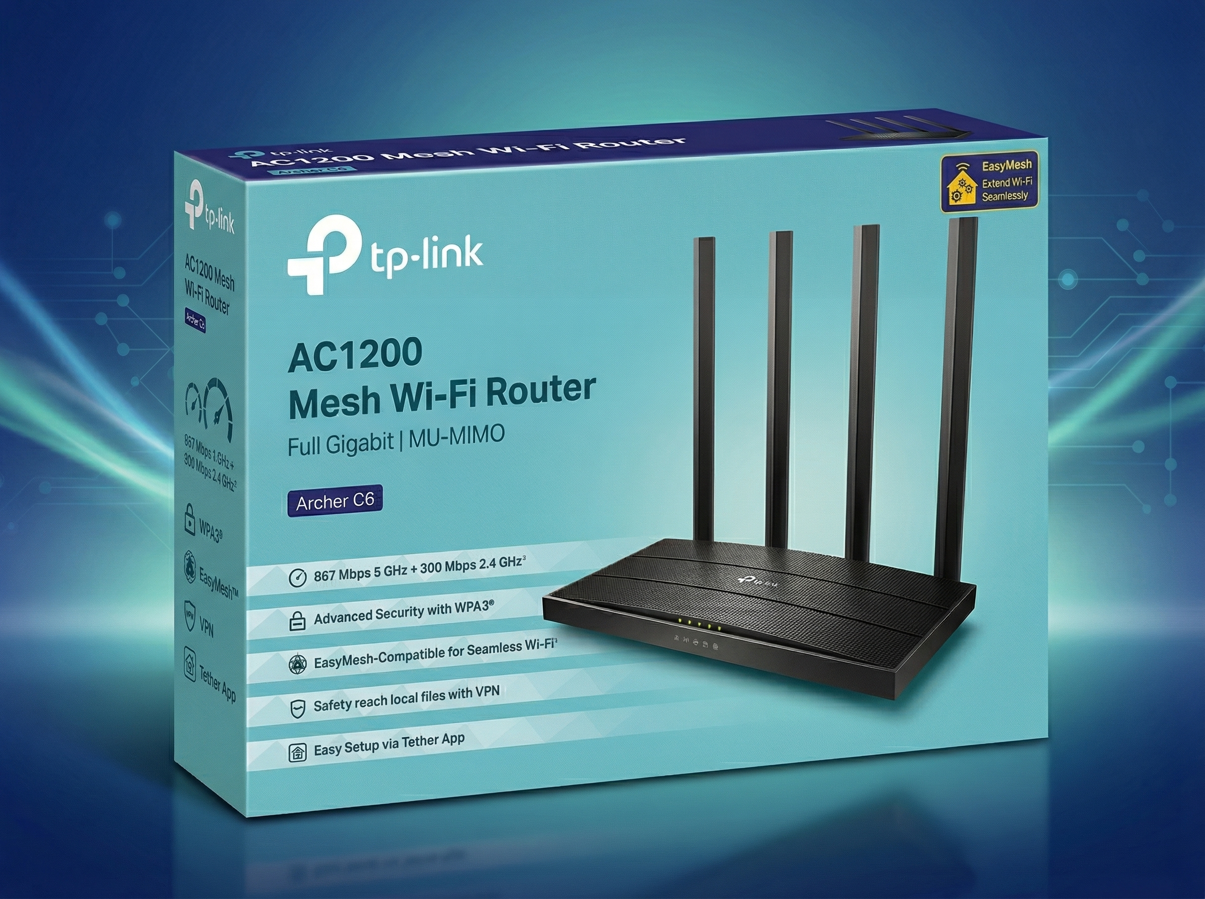 TP‑Link Archer C6 AC1200 Dual‑Band Gigabit Wi‑Fi Router