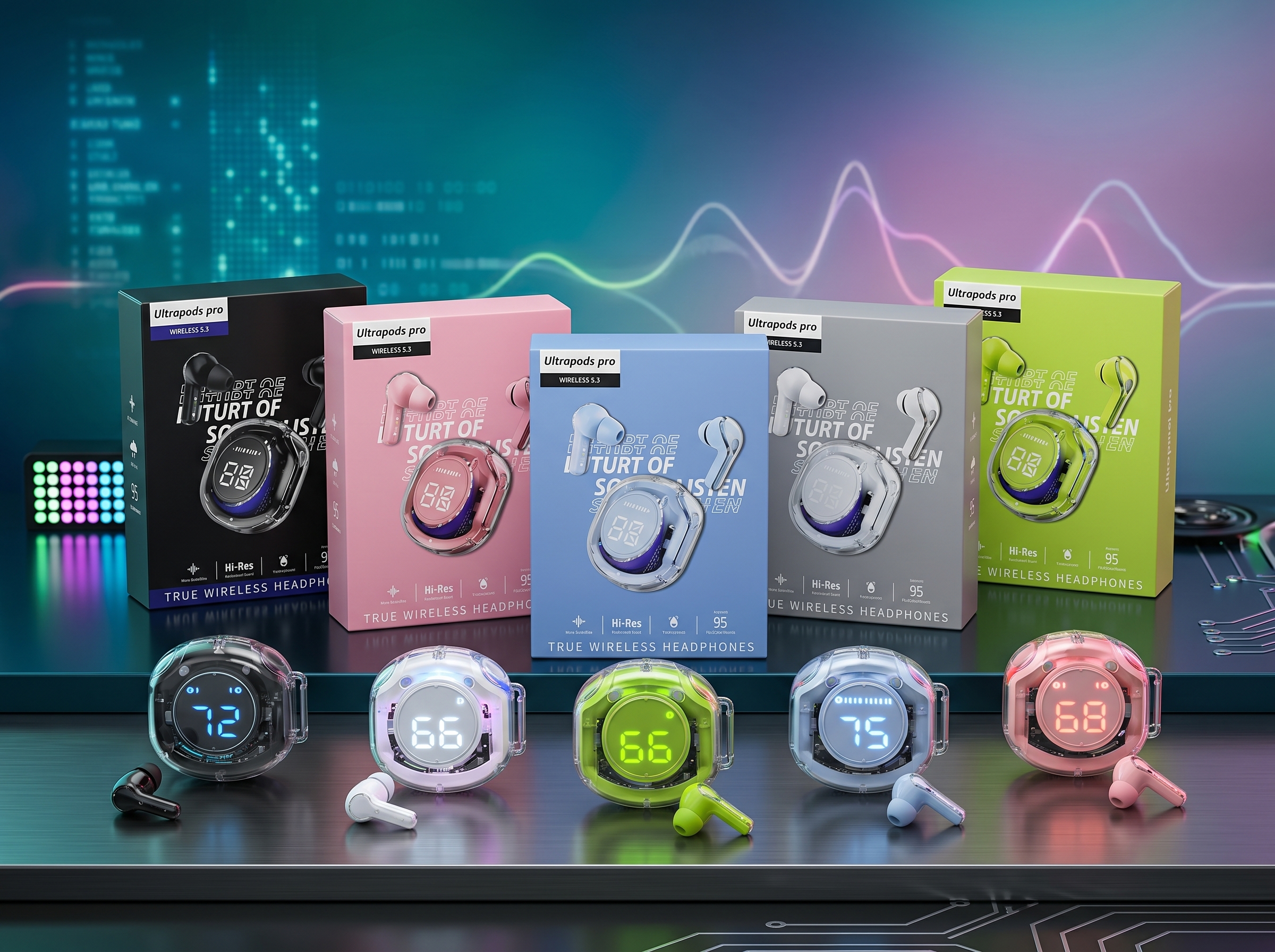 Ultrapods Pro Wireless 5.3 TWS Earbuds with LED Display – Hi-Res Sound Bluetooth Earphones